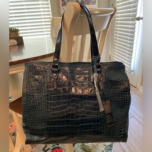 Large Italian Leather Navy Handbag